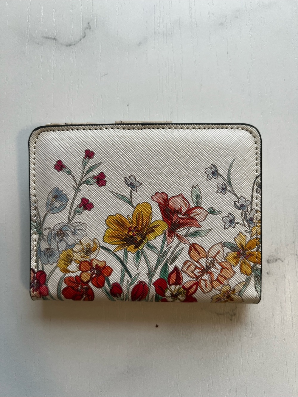 Floral Compact Wallet - White with Multicolor Blooms